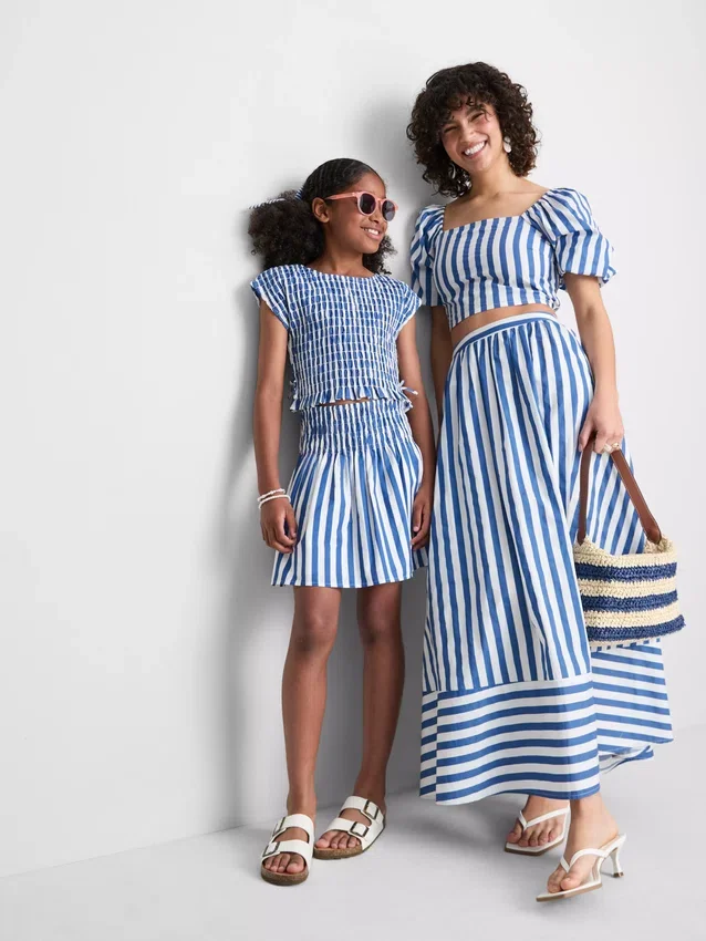 Cotton a-line striped maxi skirt