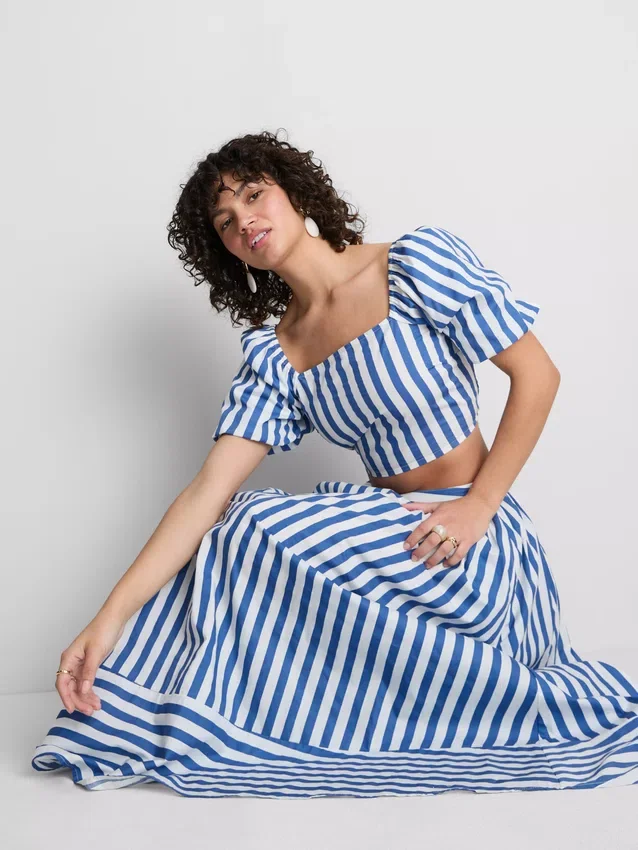 Cotton a-line striped maxi skirt