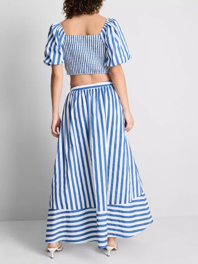 Cotton a-line striped maxi skirt