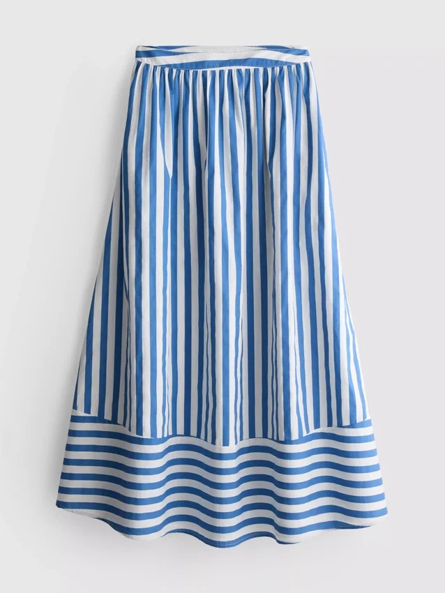 Cotton a-line striped maxi skirt