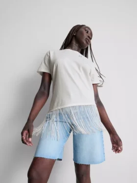 Cotton asymmetric fringe tee