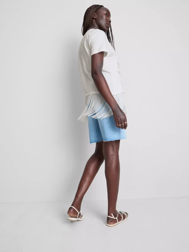 Cotton asymmetric fringe tee