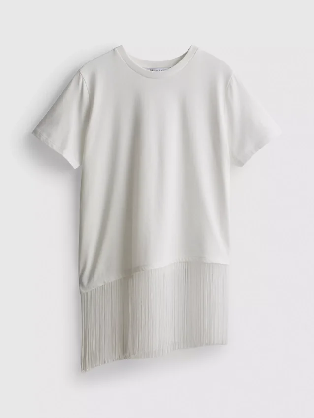 Cotton asymmetric fringe tee