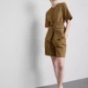 Cotton blend belted safari blazer