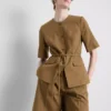 Cotton blend belted safari blazer