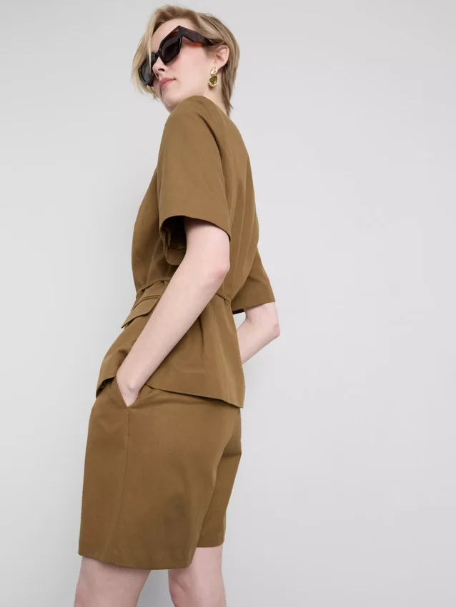 Cotton blend belted safari blazer