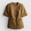 Cotton blend belted safari blazer