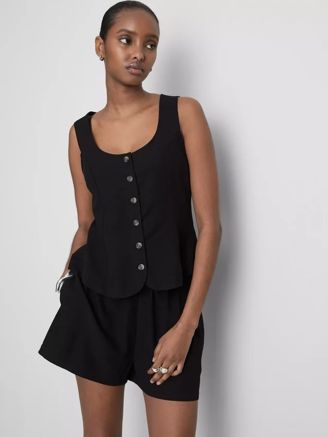 Cotton-blend button-up vest