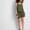 Cotton-blend elastic-waist shorts