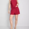 Cotton-blend elastic-waist shorts