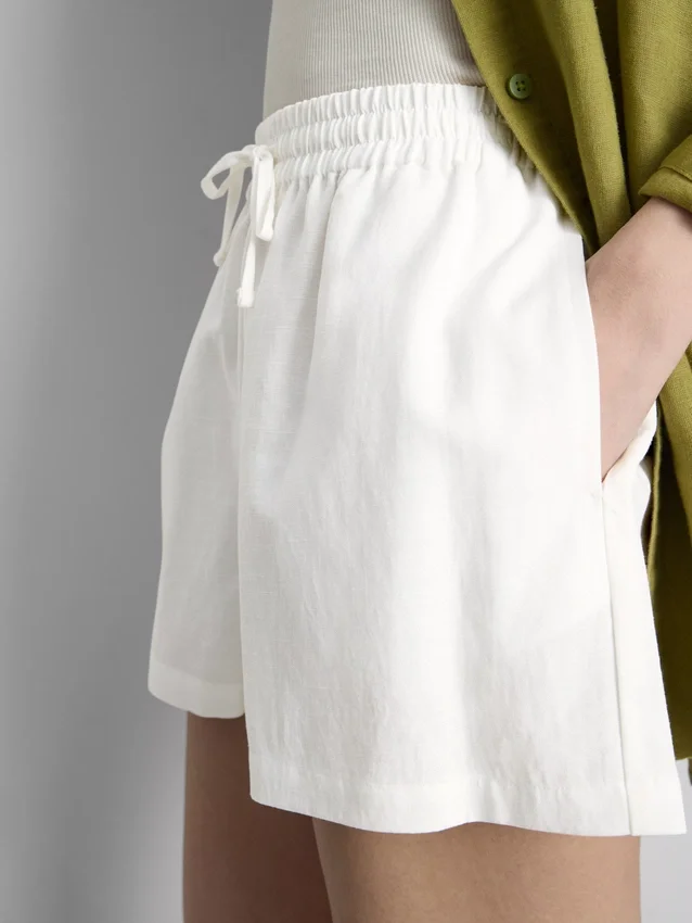 Cotton-blend elastic-waist shorts