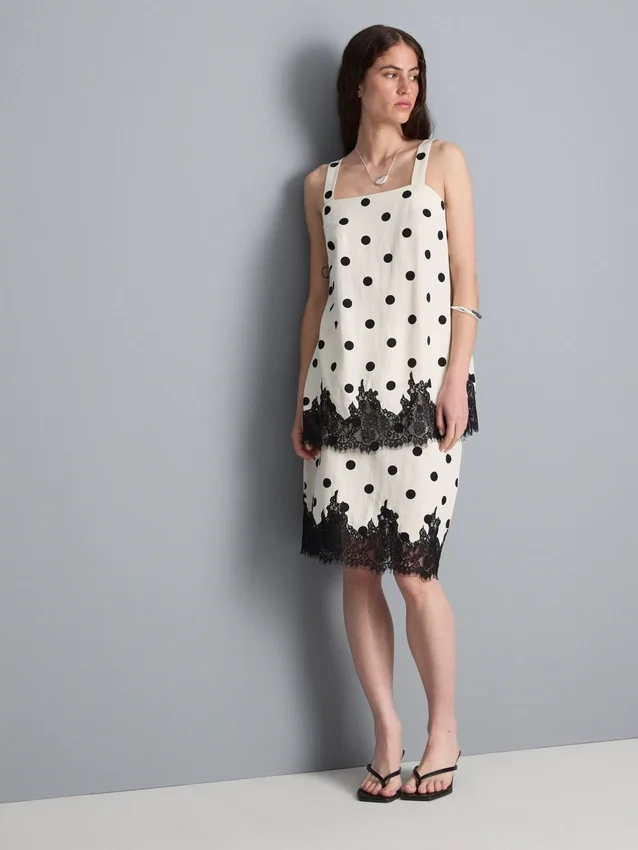 Cotton blend longline lace tank top