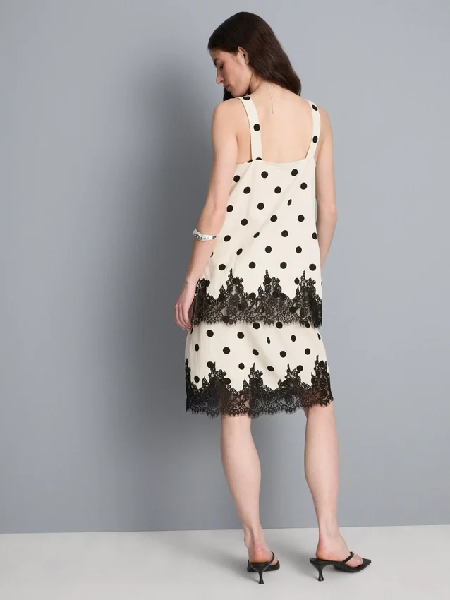 Cotton blend longline lace tank top
