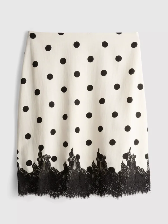 Cotton blend polka dot lace midi skirt