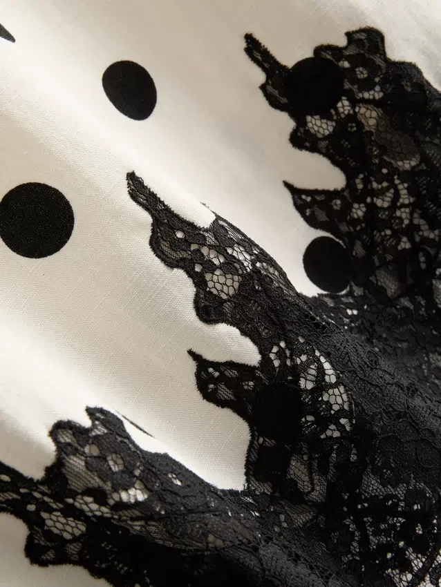 Cotton blend polka dot lace midi skirt
