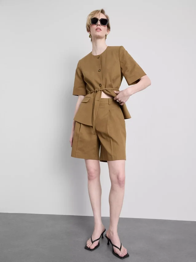 Cotton blend safari bermuda shorts