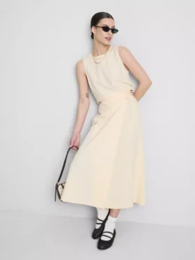 Cotton-blend side-tie midi skirt