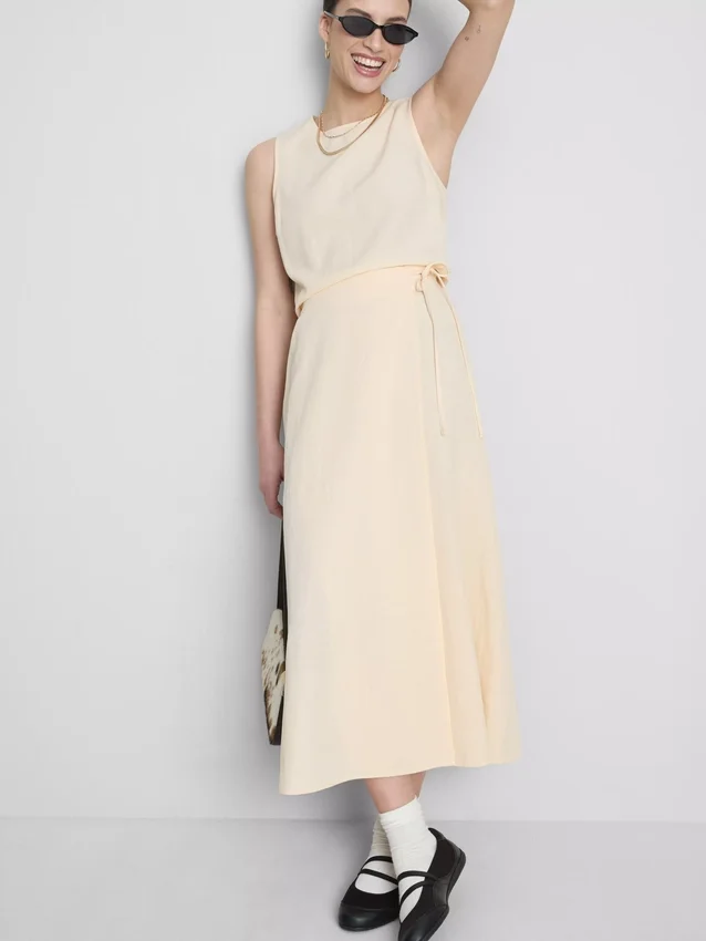 Cotton-blend side-tie midi skirt