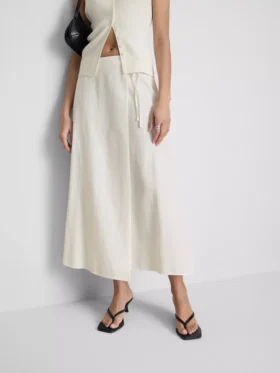 Cotton-blend side-tie midi skirt