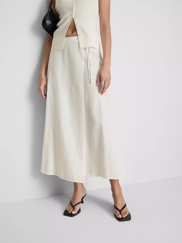 Cotton-blend side-tie midi skirt