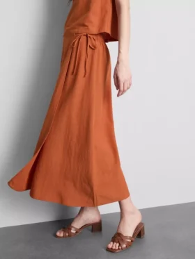 Cotton-blend side-tie midi skirt