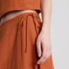 Cotton-blend side-tie midi skirt