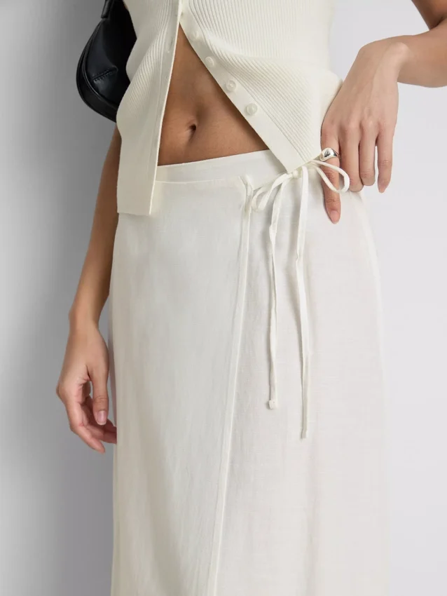 Cotton-blend side-tie midi skirt