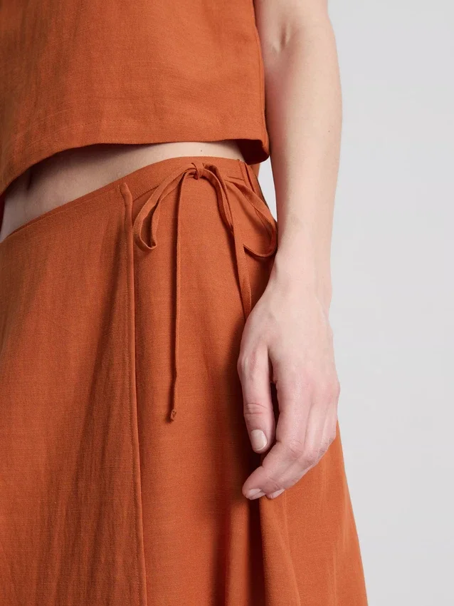 Cotton-blend side-tie midi skirt