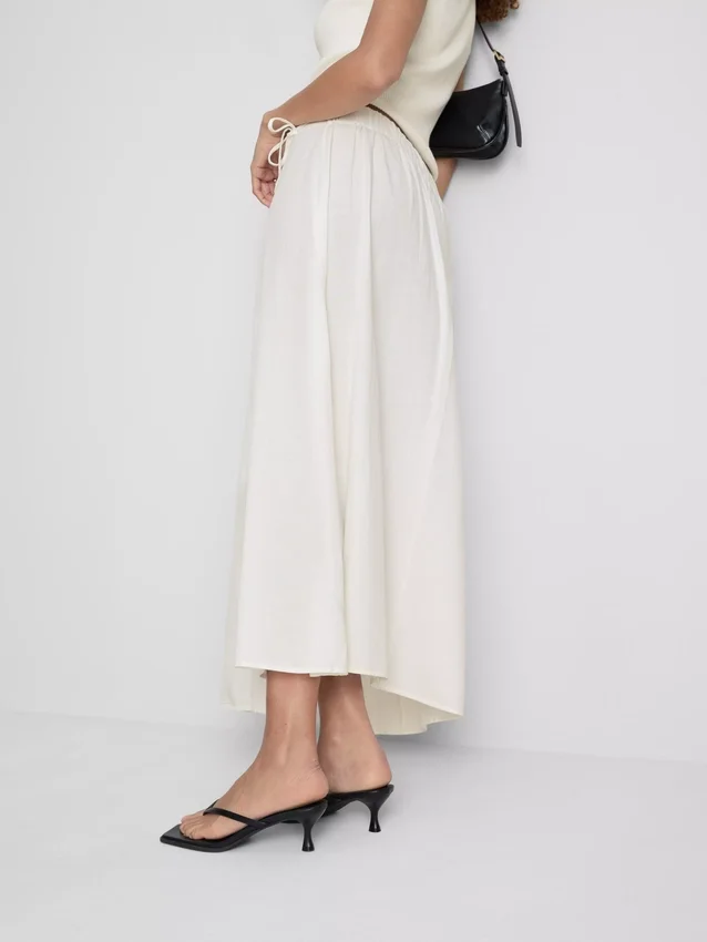 Cotton-blend side-tie midi skirt