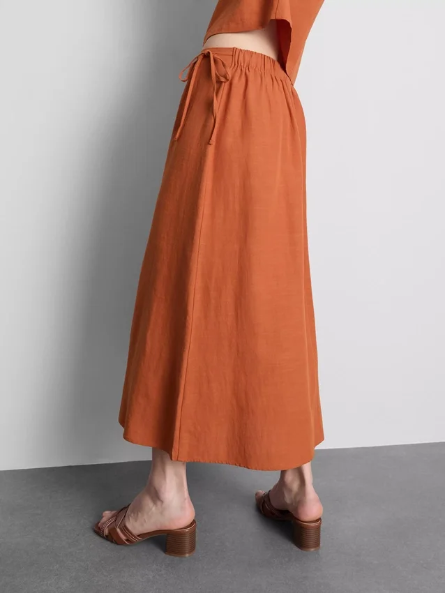 Cotton-blend side-tie midi skirt