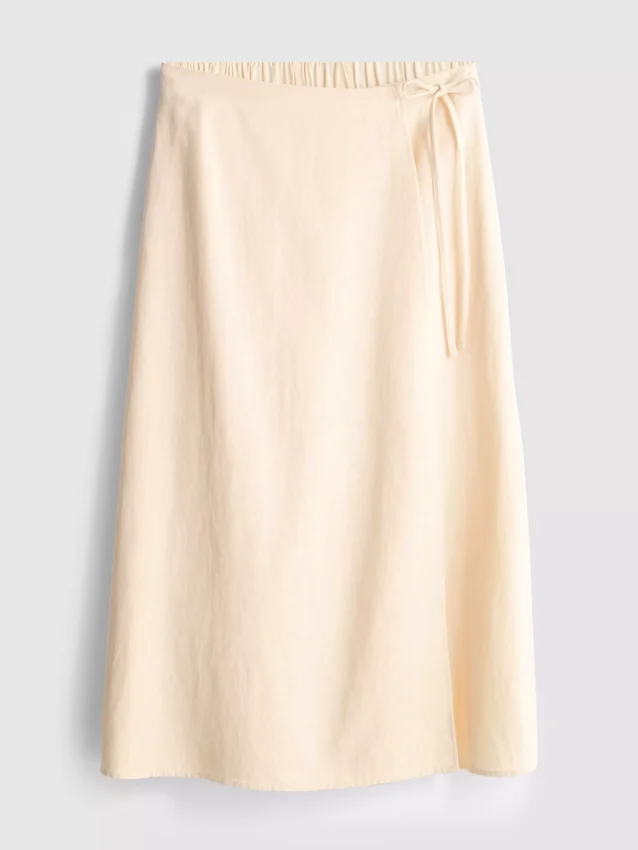 Cotton-blend side-tie midi skirt