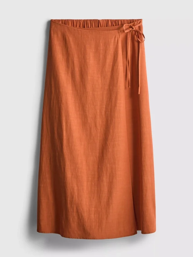 Cotton-blend side-tie midi skirt