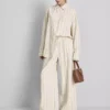 Cotton blend striped wide leg pants