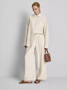 Cotton blend striped wide leg pants