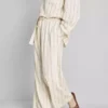 Cotton blend striped wide leg pants