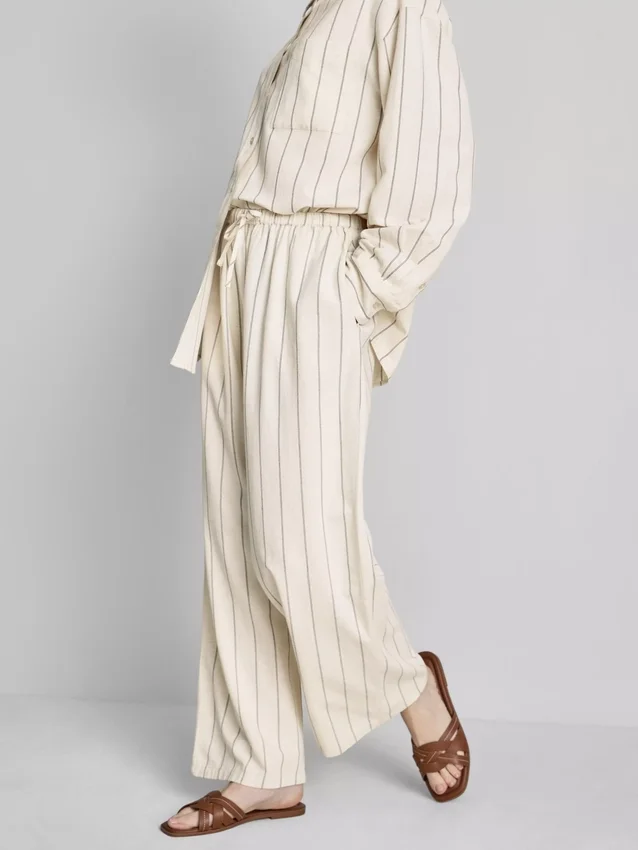 Cotton blend striped wide leg pants