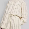 Cotton blend striped wide leg pants