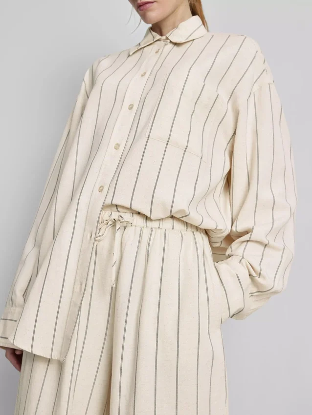 Cotton blend striped wide leg pants