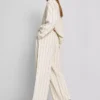 Cotton blend striped wide leg pants
