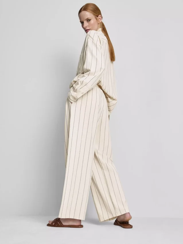 Cotton blend striped wide leg pants