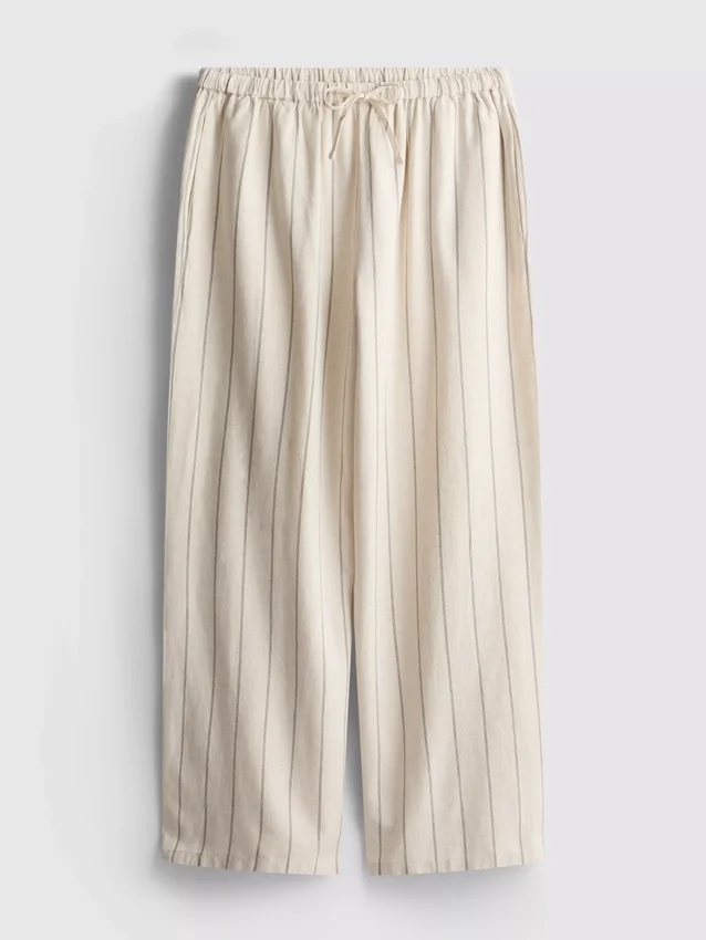 Cotton blend striped wide leg pants