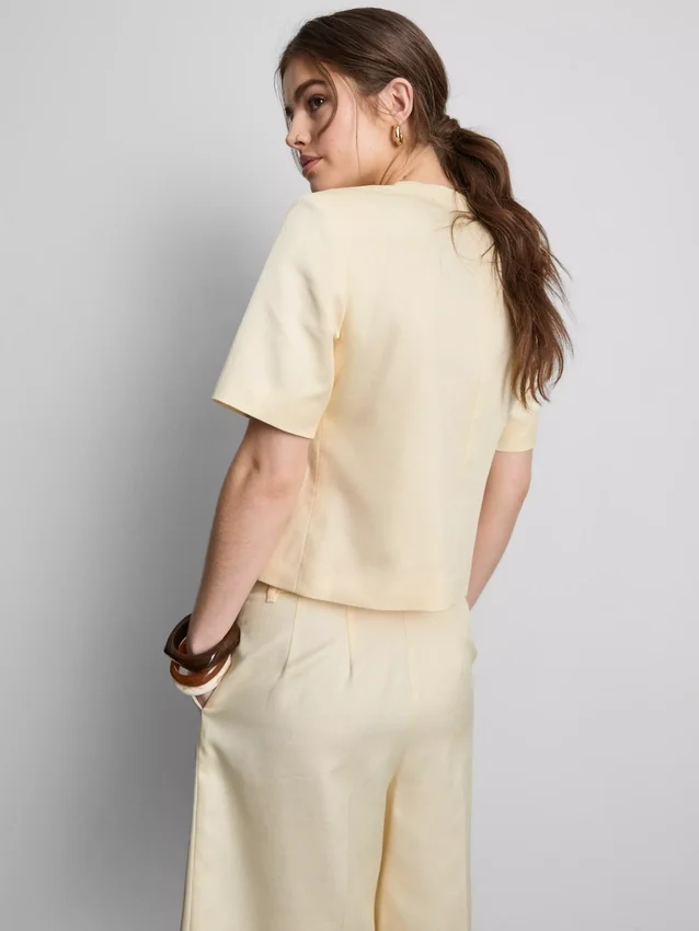 Cotton-blend tailored short-sleeve blazer