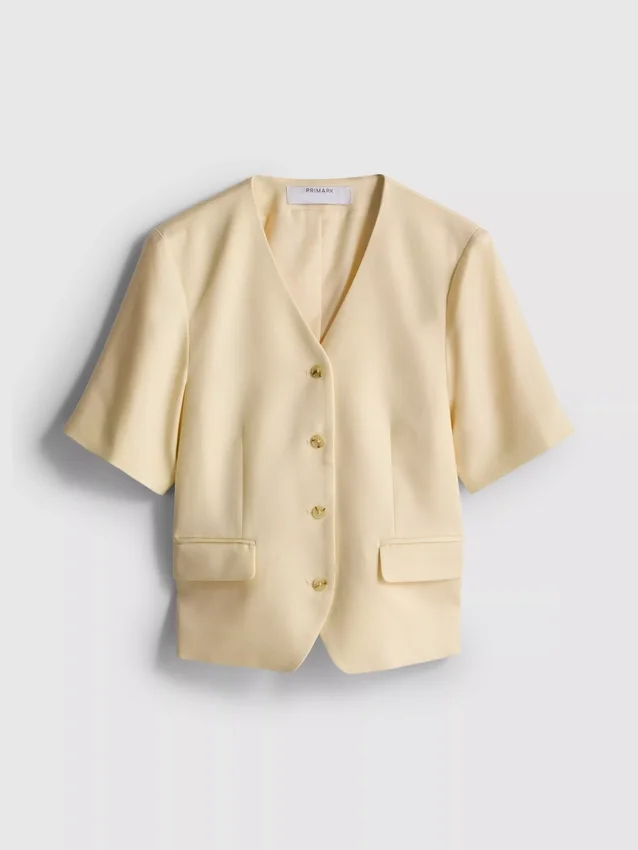 Cotton-blend tailored short-sleeve blazer