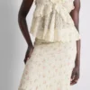 Cotton-blend textured floral midi skirt