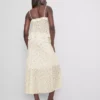 Cotton-blend textured floral midi skirt
