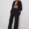Cotton-blend wide-leg pants