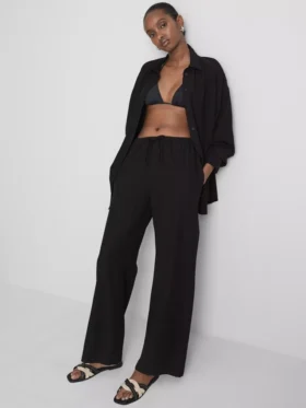 Cotton-blend wide-leg pants