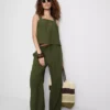 Cotton-blend wide-leg pants
