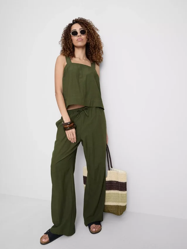 Cotton-blend wide-leg pants
