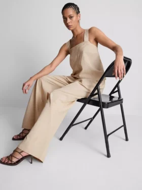 Cotton-blend wide-leg pants